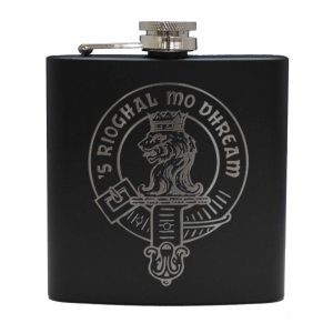 Matt Black Finish Stainless Steel Hip Flask  with your Clan Crest - 6oz