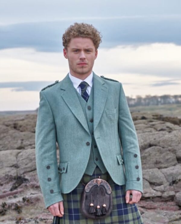 Clunie Jacket and 5 Button Vest - Moss