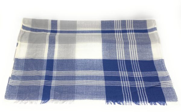 90% Wool 10% Cashmere Lightweight Oversized Scarf - Blue & White Check - V2 - Image 2