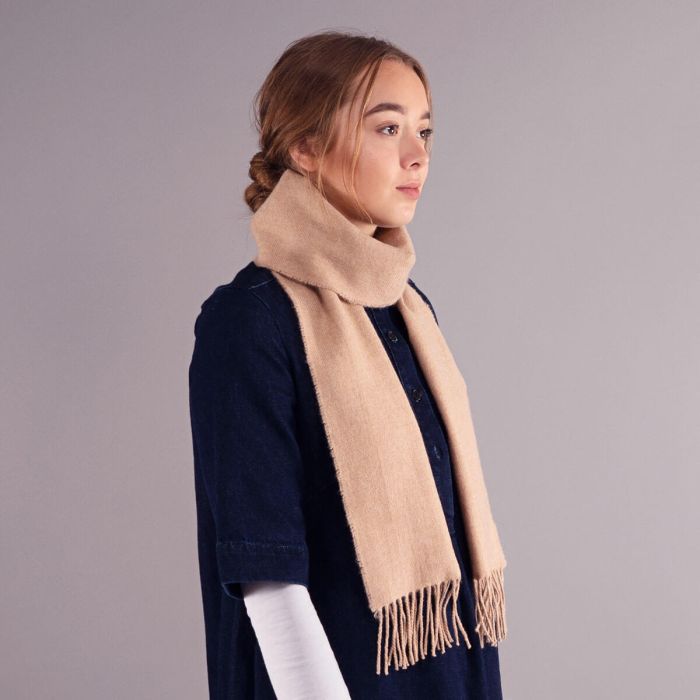 Bowhill Lambswool Tartan Scarf - Malt Plain Coloured - Image 3