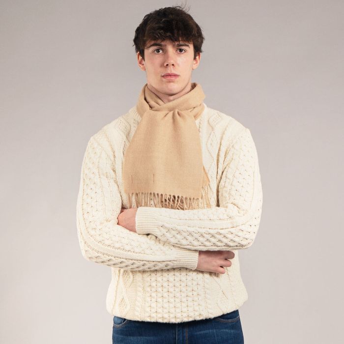 Bowhill Lambswool Tartan Scarf - Malt Plain Coloured - Image 4