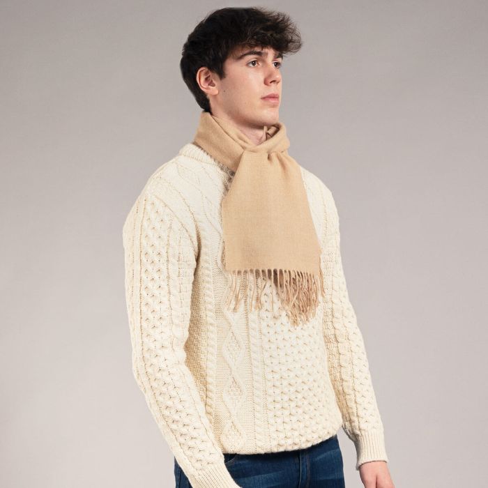 Bowhill Lambswool Tartan Scarf - Malt Plain Coloured - Image 5