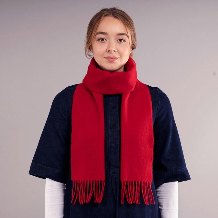 Bowhill Lambswool Tartan Scarf - Red Plain Coloured - Image 2