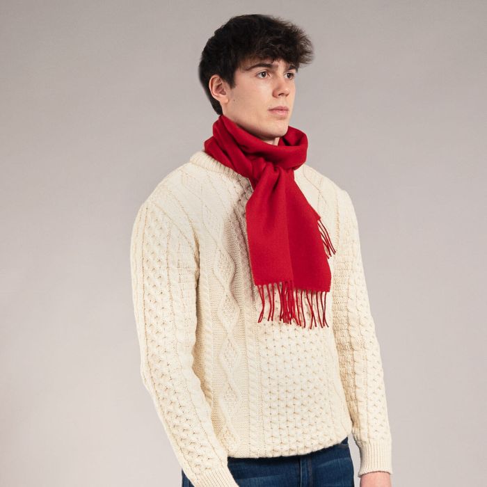 Bowhill Lambswool Tartan Scarf - Red Plain Coloured - Image 5