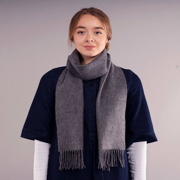 Bowhill Lambswool Tartan Scarf - Steel Plain Coloured - Image 2