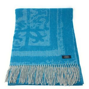 100% Pure Cashmere Throw/Blanket - Blue & Grey Intarsia Design