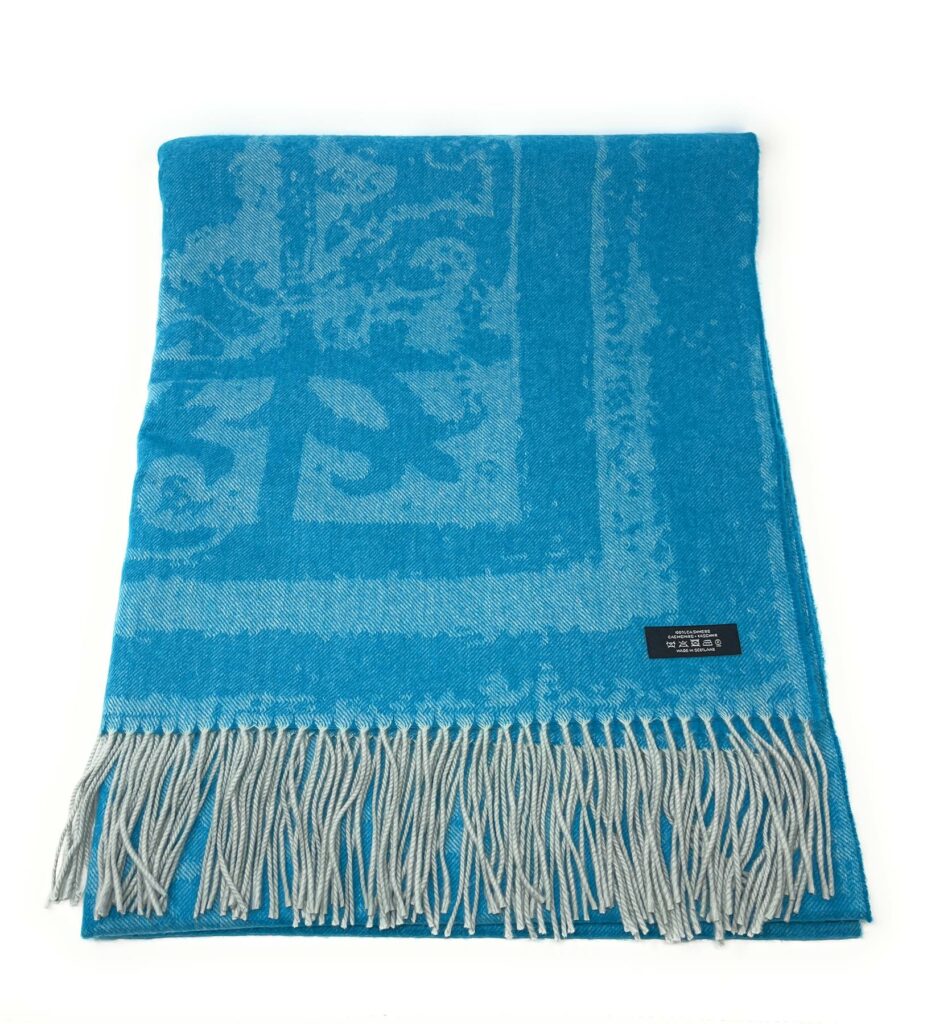 100% Pure Cashmere Throw/Blanket - Blue & Grey Intarsia Design