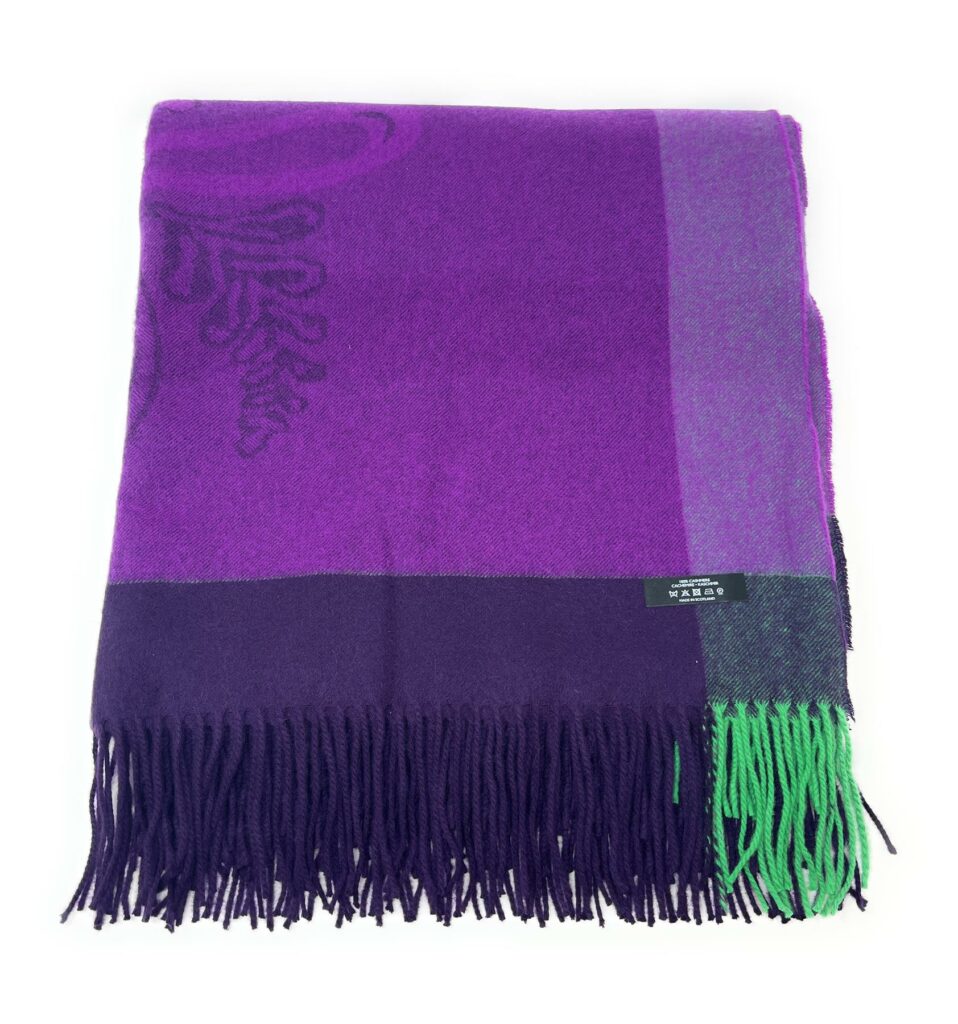 100% Pure Cashmere Throw/Blanket - Purple & Green Intarsia Design