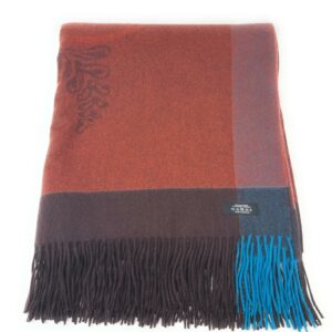 100% Pure Cashmere Throw/Blanket - Brown & Blue Intarsia Design